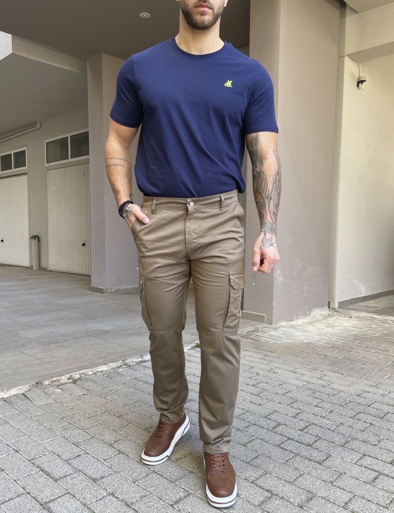 Ανδρικό cargo ίσιο πούρο υφασμάτινο παντελόνι BO1682P φωτογραφία